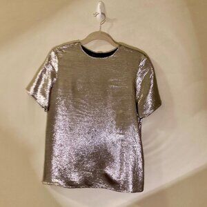 Topshop Metallic Silver Blouse, Corpcore, Sparkle & Shine, Size 4